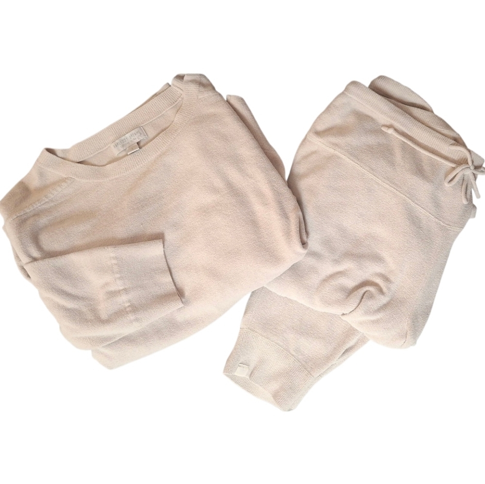 Barefoot Dreams Cozy chic Ultra Lite Jogger Loungewear Crewneck Beige Set Large - Picture 6 of 10
